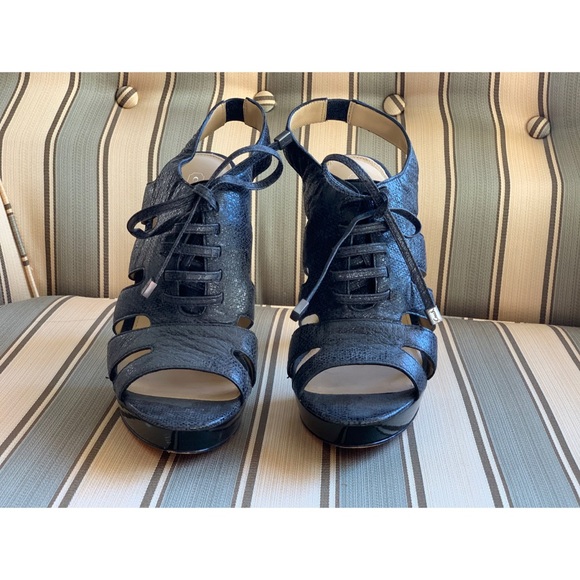 COACH || Metallic Snakeskin Lace Up Platform Heels - Picture 3 of 7